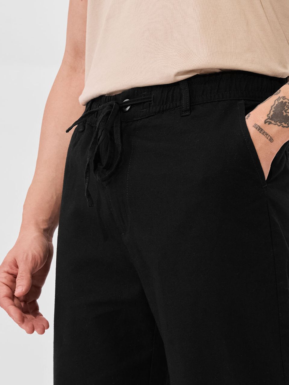 Solids: Midnight Black Cotton Linen Pants