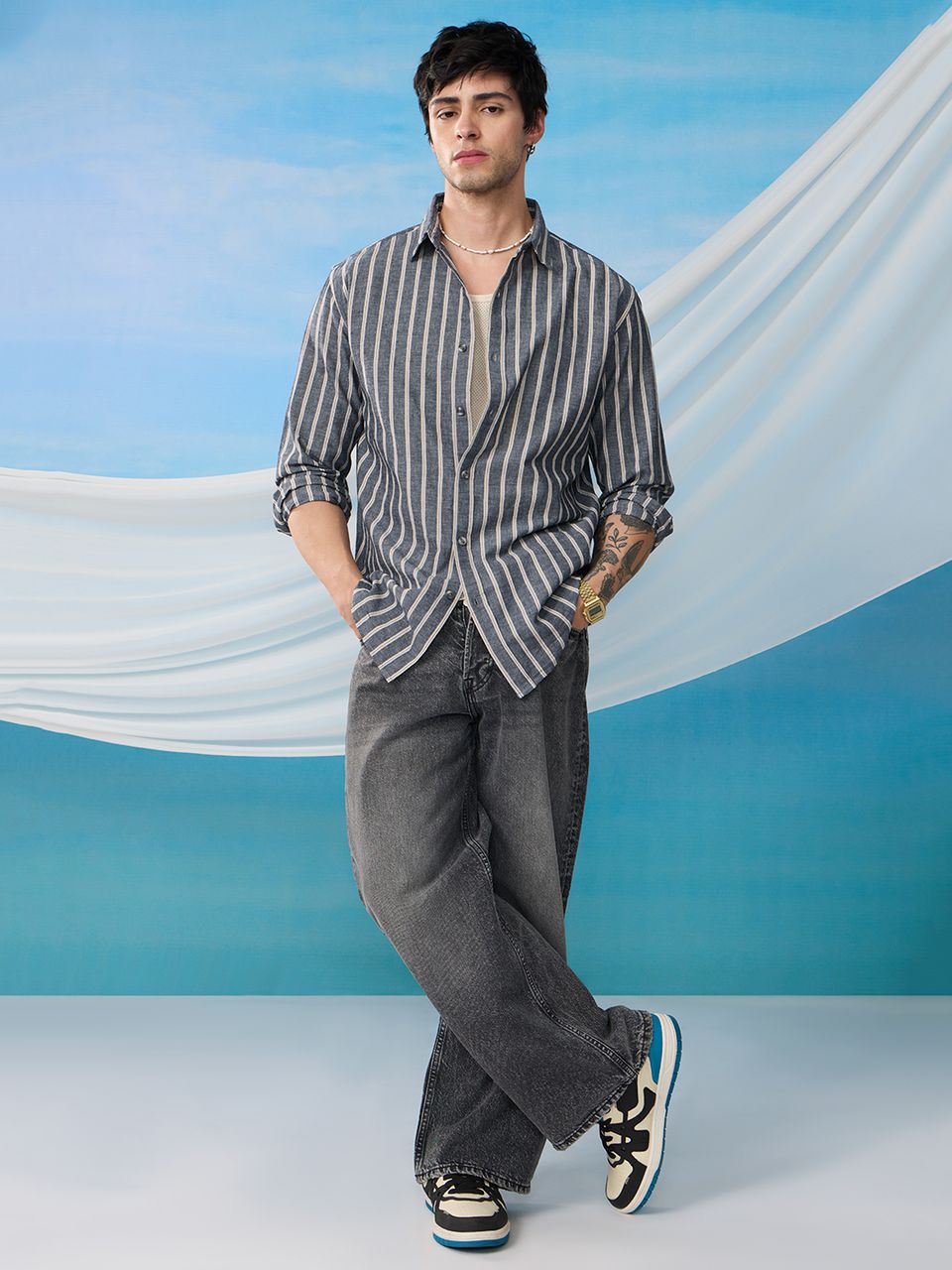 Cotton Linen Stripes: Azure