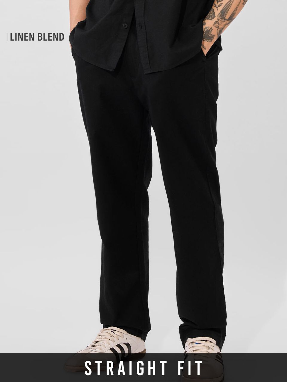 Solids: Midnight Black Cotton Linen Pants