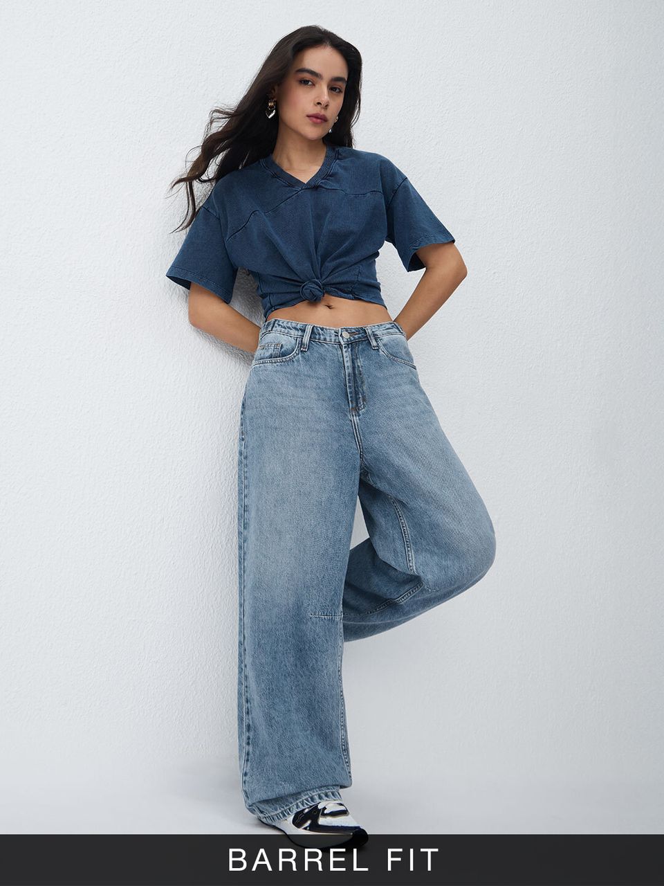Barrel-Fit Denim: Drip Blue Women Jeans