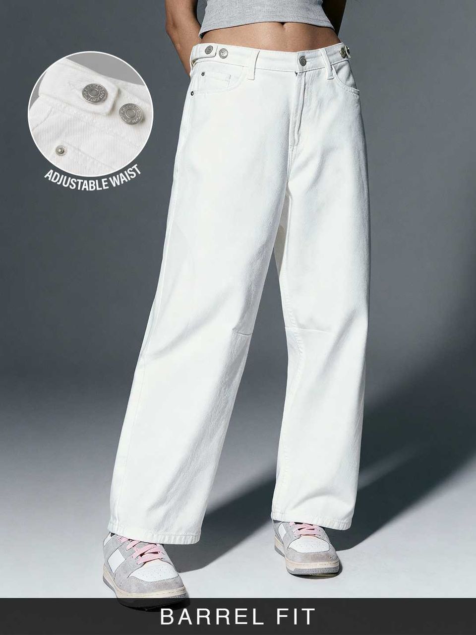Barrel-Fit Denim: Ivory Women Jeans